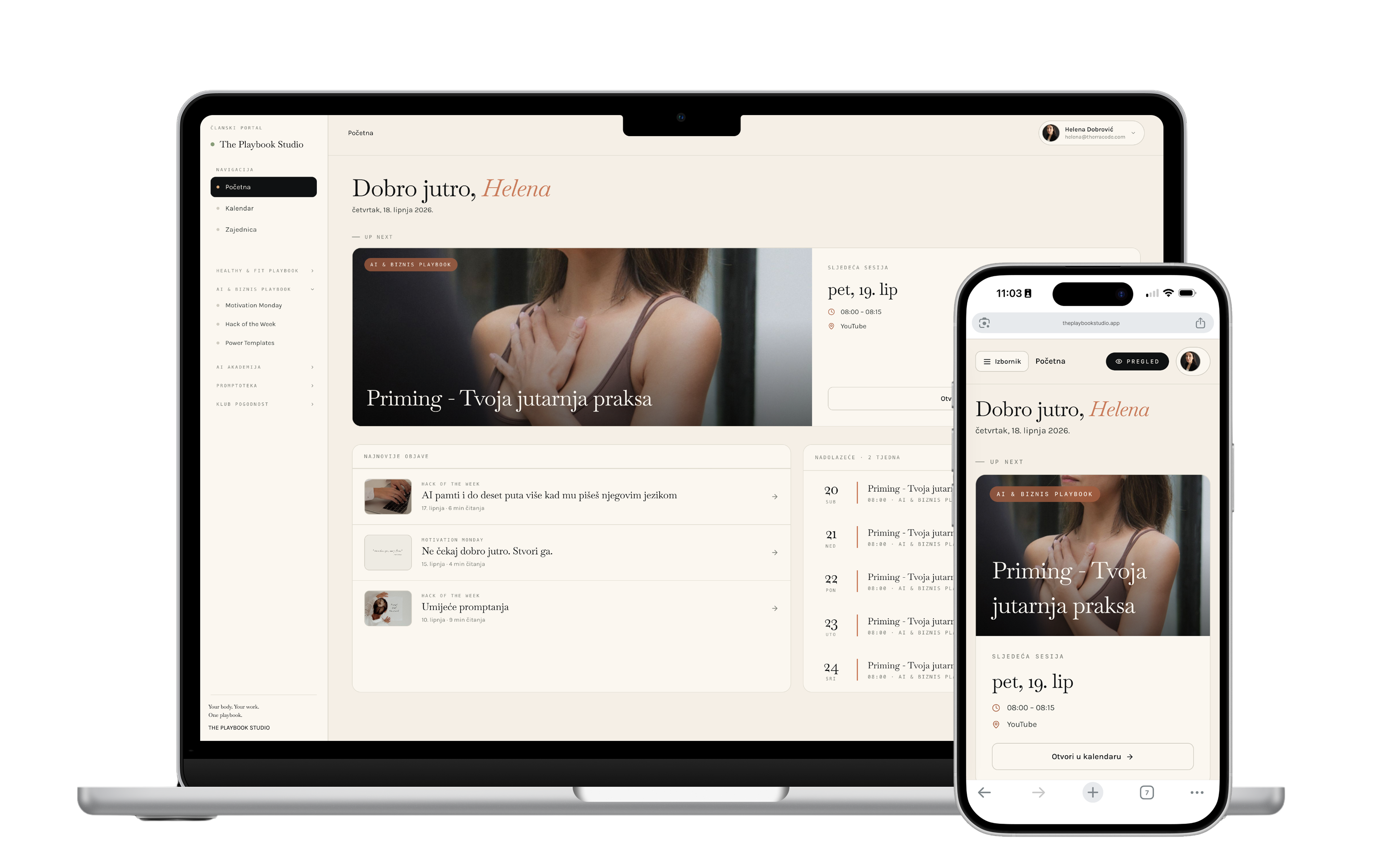 The Playbook Studio aplikacija na laptopu i mobitelu